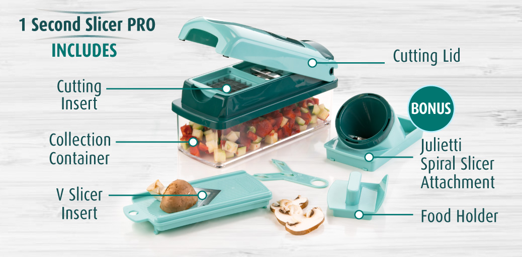 1 Second Slicer Pro Slices, Dices, Quarters, Chops & Juliennes